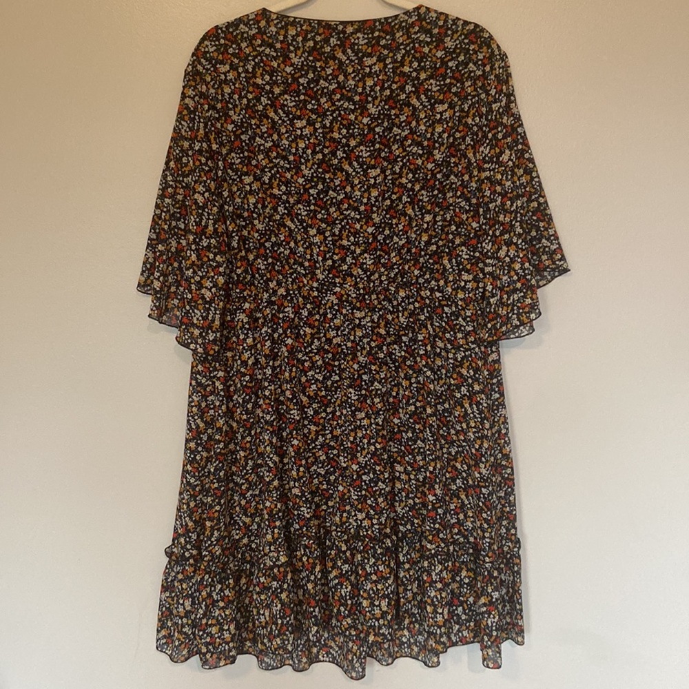 Ne midor multi color floral midi dress Sz 18 ruffles and bell sleeves pretty - Picture 4 of 5